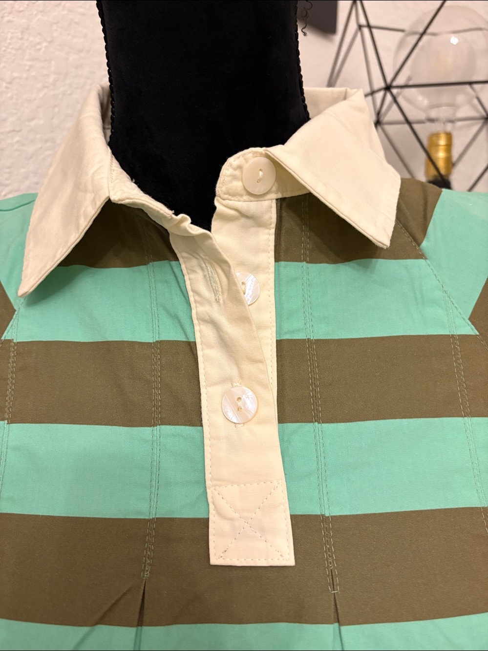 Womens Striped Polo Dress - Mint Green and Olive Damson Madder by Anthropologie - Picture 6 of 11